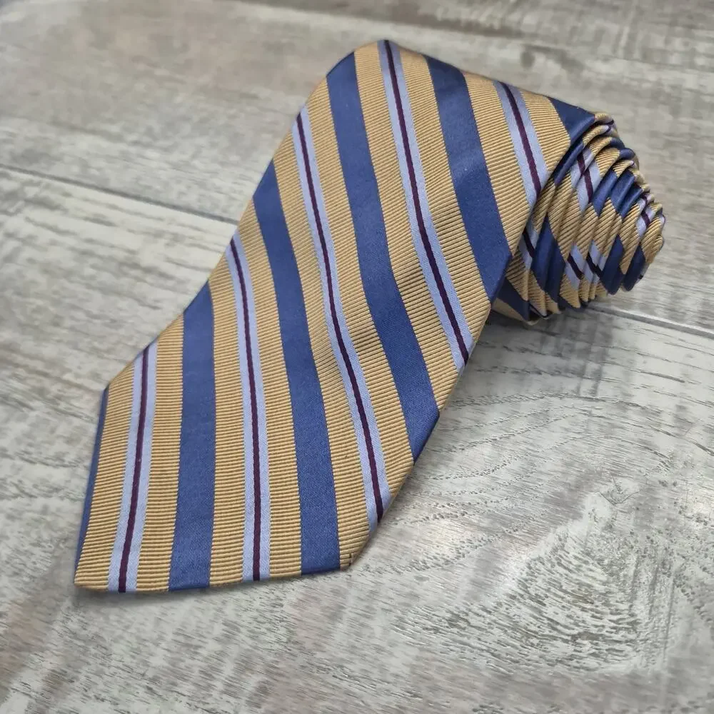 JOS A Bank Signature Collection Silk Striped Tie Blue Gold Made in Italy 3.5x60